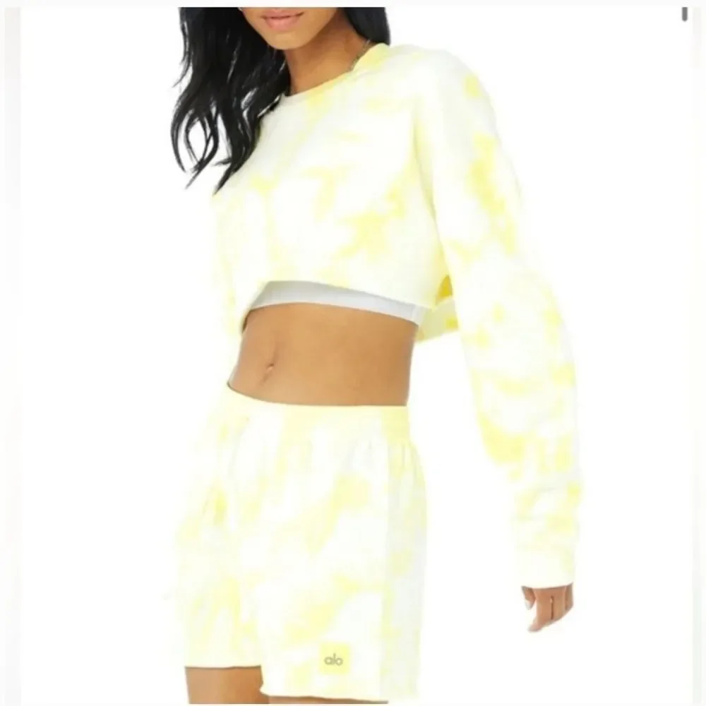 ALO Yoga Yellow Tie-Dye Cropped Hoodie